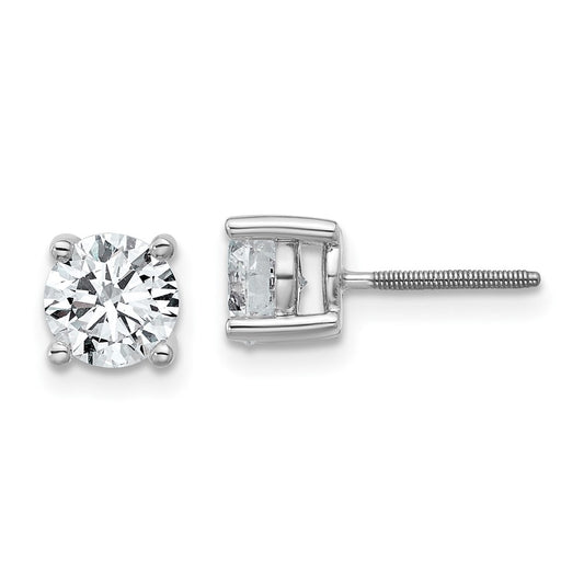 14k White Gold 1 1/2 ctw Lab Grown Diamond VS+ F+ Round 4 Prong Heavy Wt. Screwback Stud Earrings