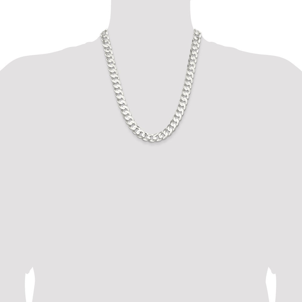 Sterling Silver 11.9mm Concave Beveled Curb Chain 22 Inches