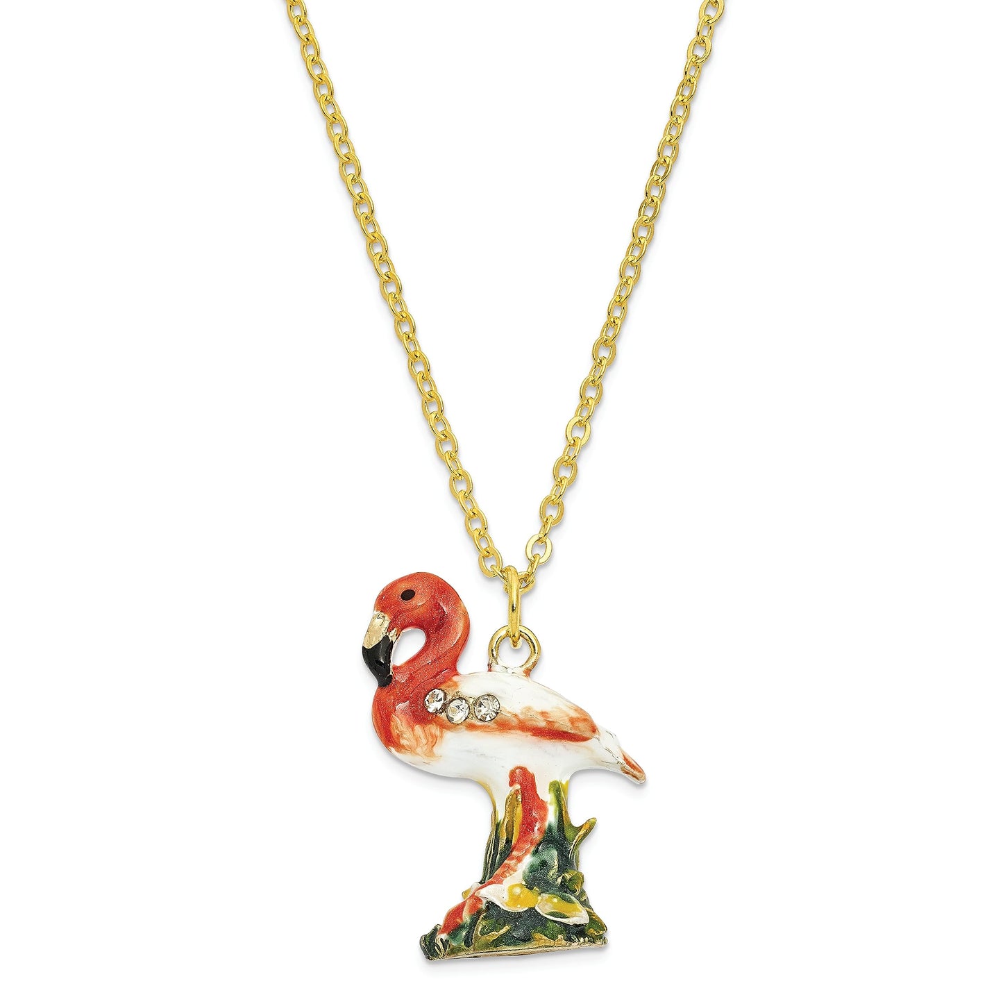 Jere Luxury Giftware Bejeweled MANGO Large Flamingo Pewter and Enamel Trinket Box and Matching Pendant Charm