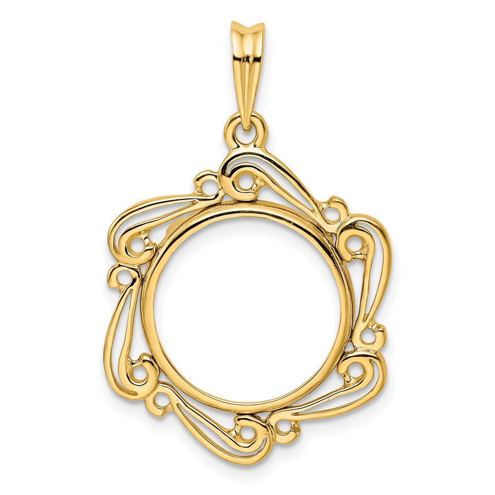 Wideband Distinguished Coin Jewelry 14k Polished Curved Scroll 16.0mm Prong Coin Bezel Pendant