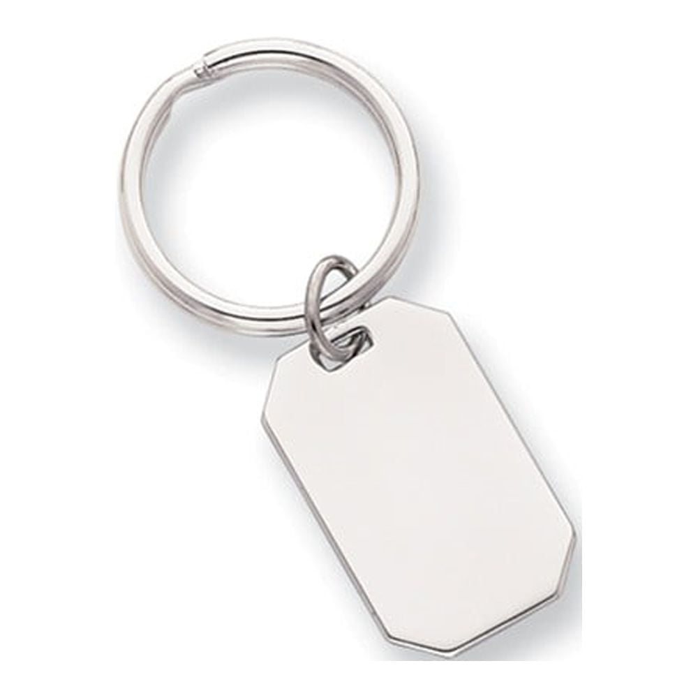 Solid Engravable Silver Plated and Rhodium Polished Rectangle Key Ring Jewelry Gifts for Men