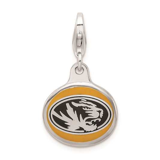 Amore La Vita Sterling Silver Rhodium-plated Polished Enameled University of Missouri Charm with Fancy Lobster Clasp