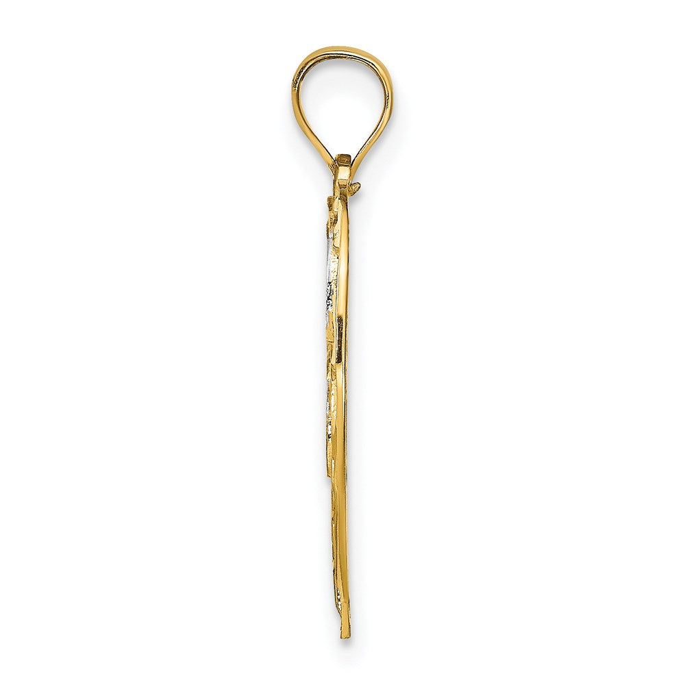 14K w/Rhodium Filigree Center Round Charm