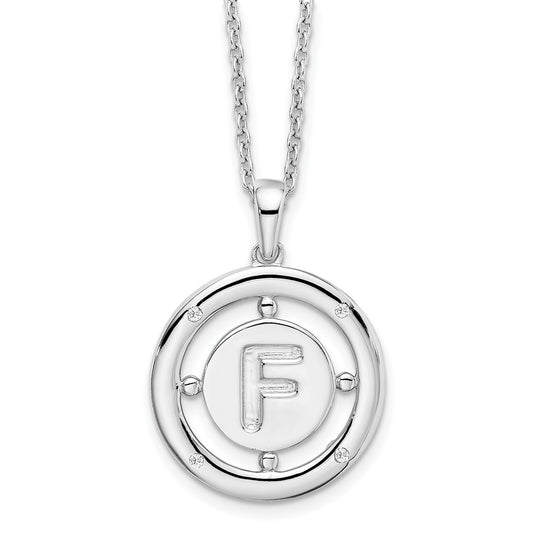 White Ice Sterling Silver Rhodium-plated 18 Inch Diamond Letter F Initial Necklace with 2 Inch Extender 18 Inches