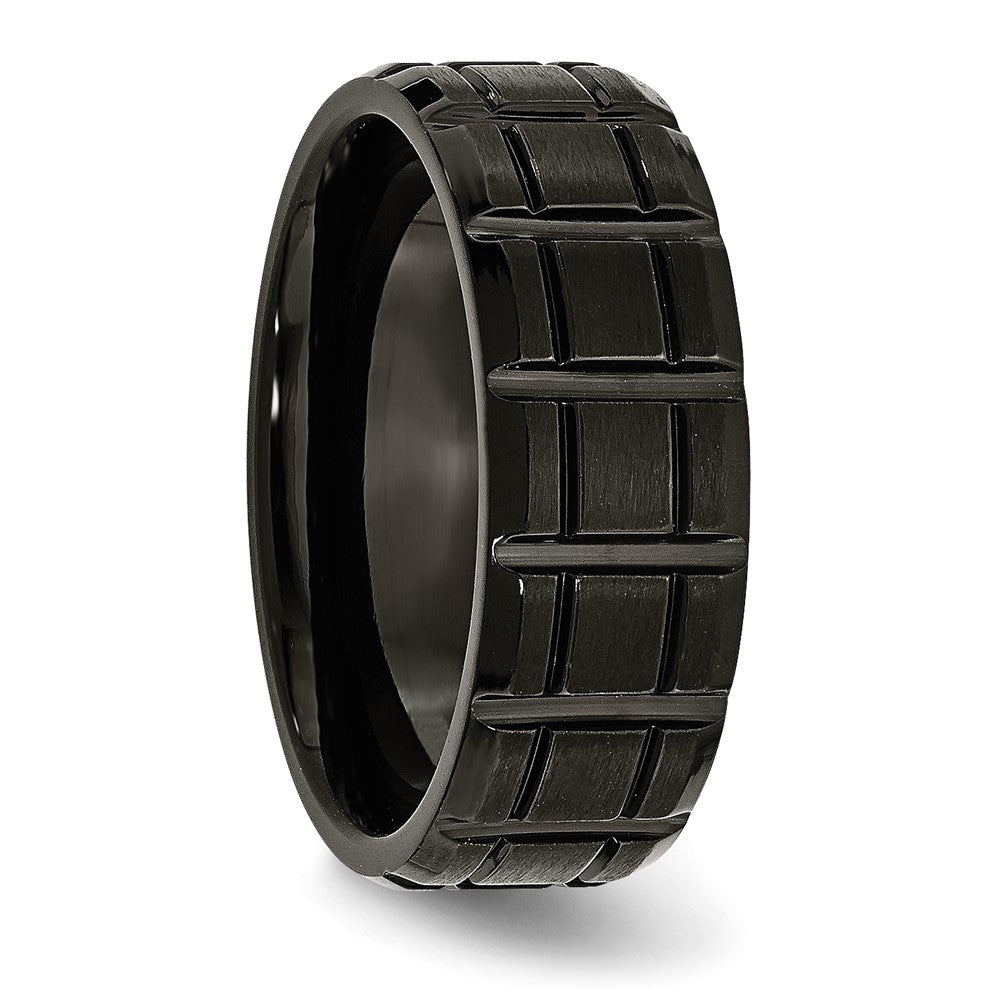 Titanium Brushed and Polished Black IP-plated 8mm Notched Band Size - 7