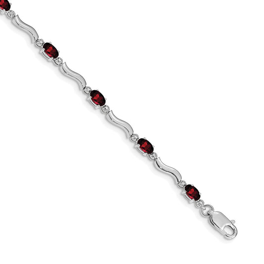 14k White Gold Fancy Diamond and Garnet Bracelet 7  inches