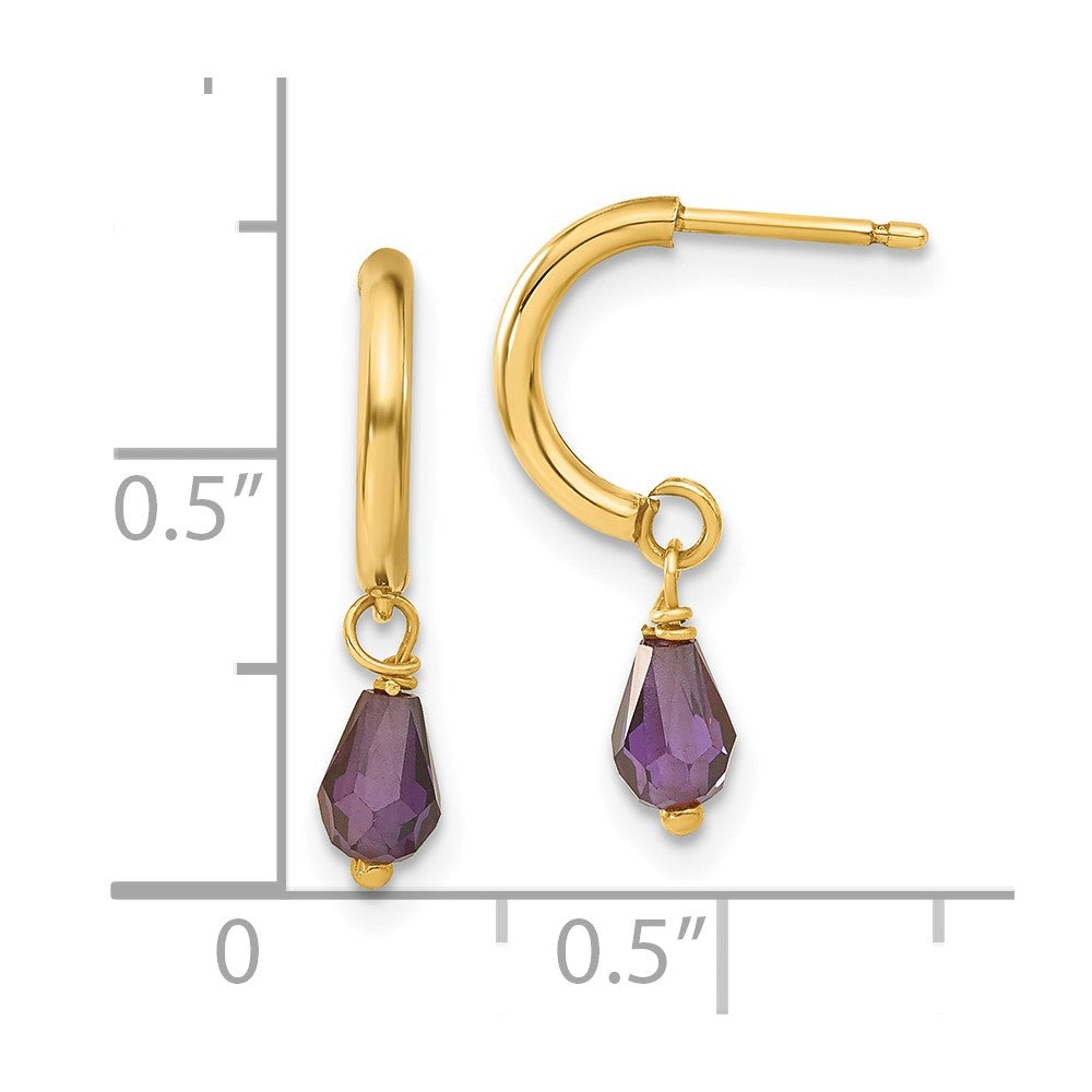 14ky Purple CZ Dangle C-Hoop Earrings