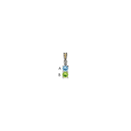 Sterling Silver Antiqued w/14k 2-stone w/Diamond Mothers Pendant Semi-Mount