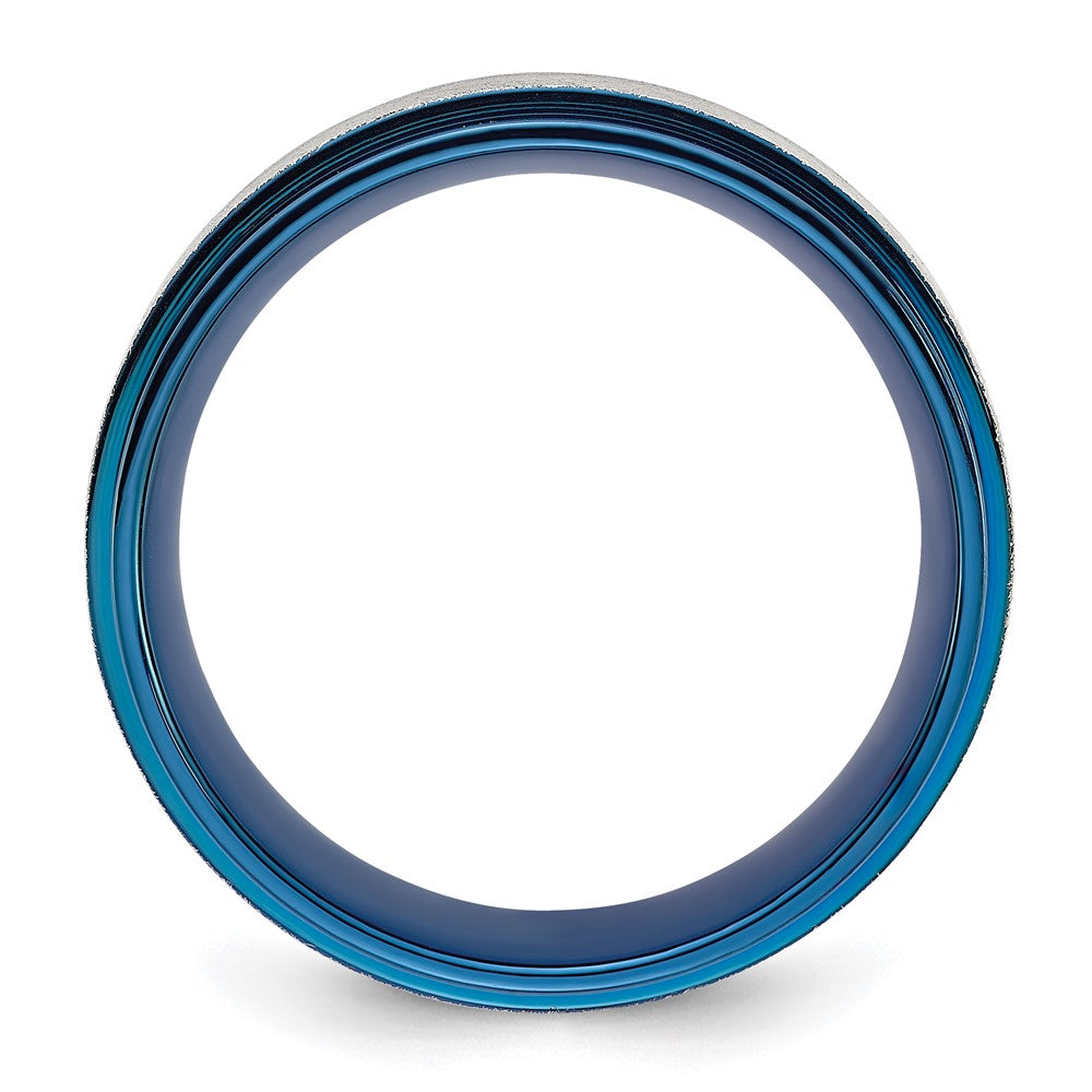 Chisel Titanium Polished with Brushed Center Blue IP-plated 8mm Band Size - 12.5