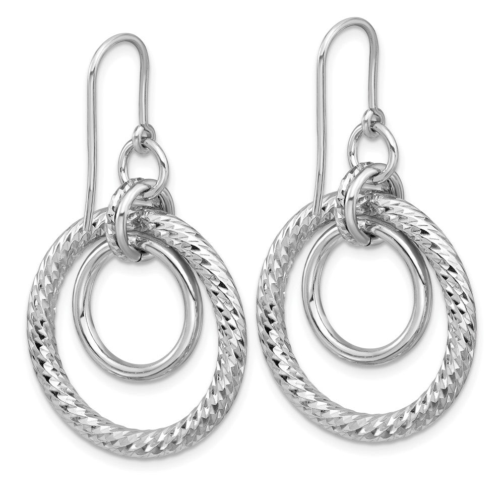 Sterling Silver RH-pl Polish/Dia-cut Circles Dangle Earrings