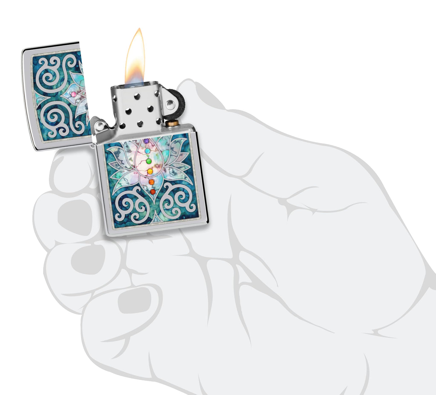 Zippo 48592 Lotus Flower High Polish Chrome Windproof Lighter