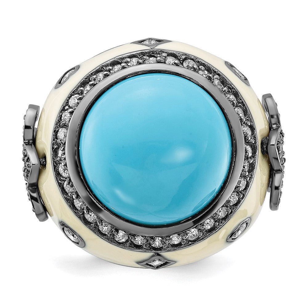 Sterling Silver Enameled Imitation Turquoise CZ Ring