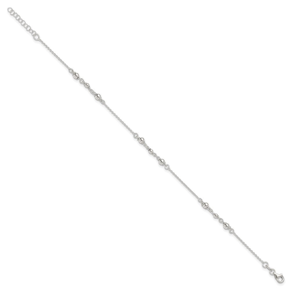 Sterling Silver Polished w/1in. Ext. Fancy Anklet 9 inches