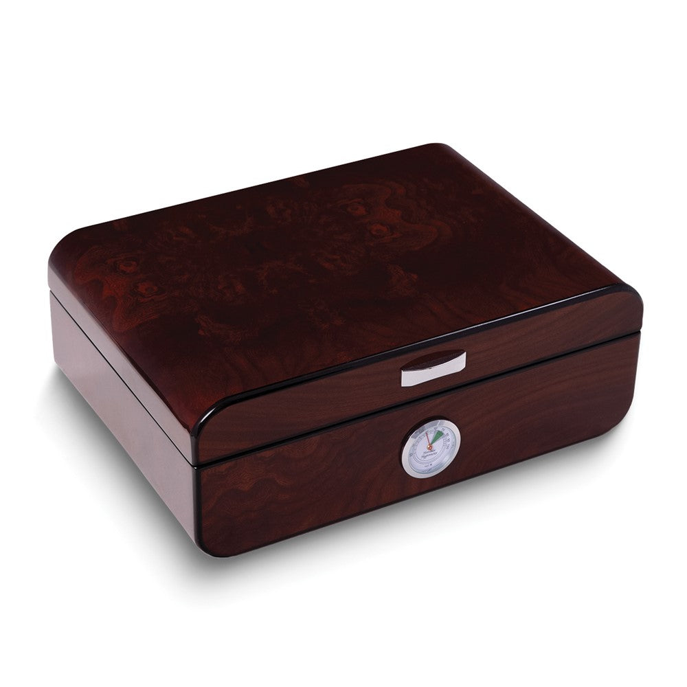 High Lacquered Walnut Wooden Cedar Lined 40 Cigar Humidor