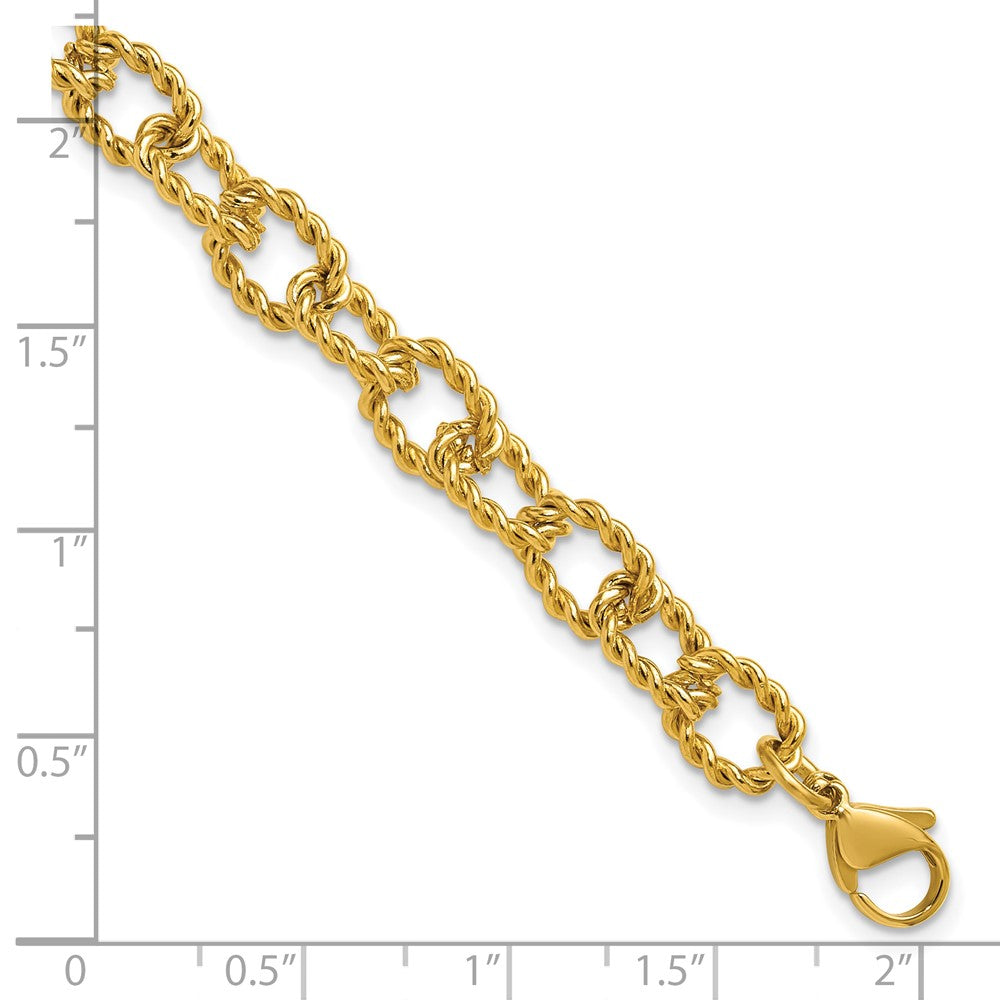 Chisel Stainless Steel Polished and Textured Yellow IP-plated Open Link 7 inch Plus a 1 inch Extension Bracelet 8 inches