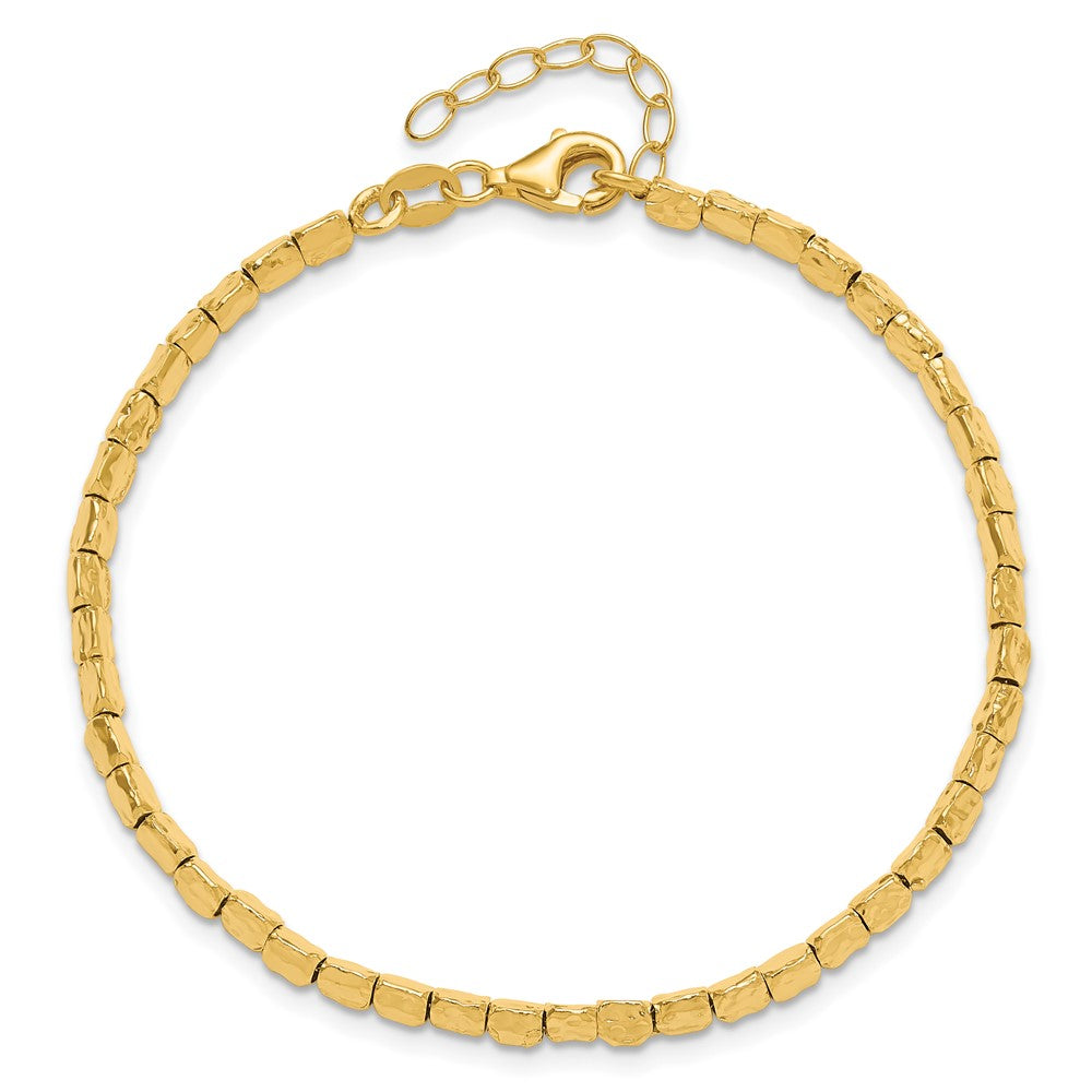 Sterling Silver Gold-plated Polished/Hammered w/1in ext. Bracelet 8  inches