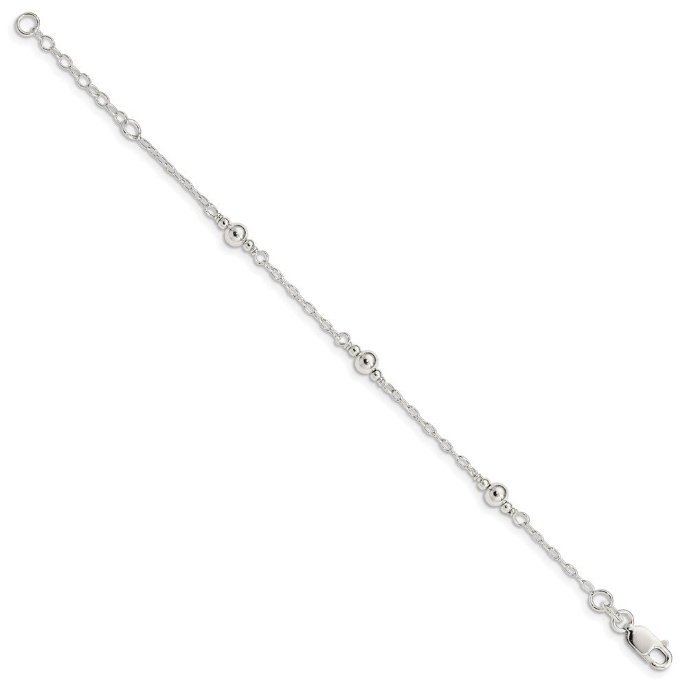 Sterling Silver Polished Fancy Bead with 1in Extension Children's Bracelet 6 inches