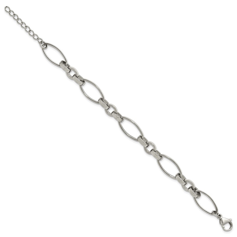 Chisel Stainless Steel Polished Open Link 6.75 inch Plus a 1.25 inch Extension Bracelet 8 inches