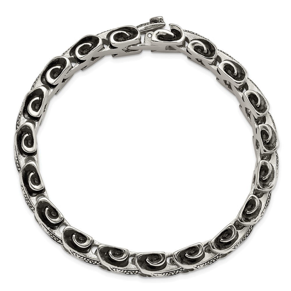 Stainless Steel Antiqued and Polished 8.5in Bracelet 8.5 inches