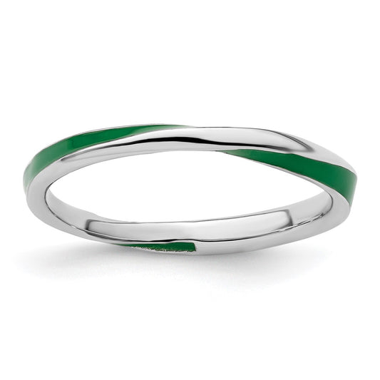 Sterling Silver Stackable Expressions Twisted Green Enameled Ring Size -5