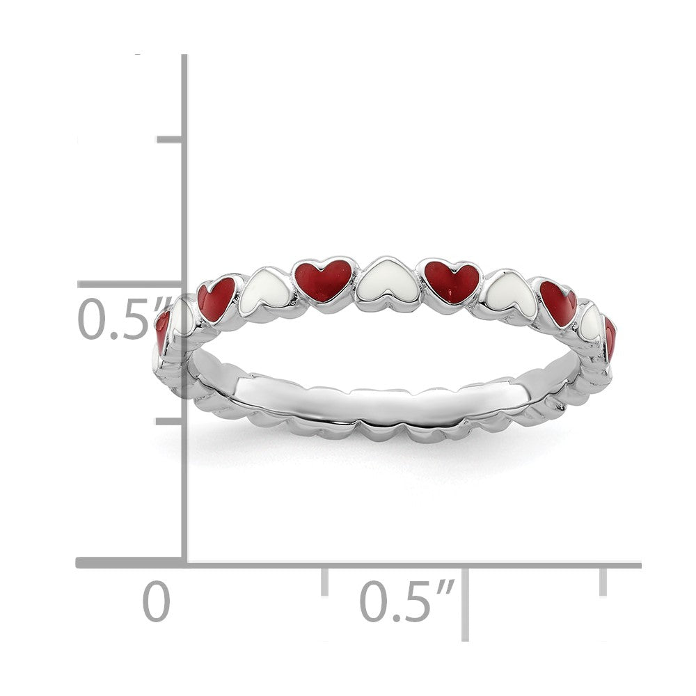 Sterling Silver Stackable Expressions Red & White Enamel Heart Ring Size -9