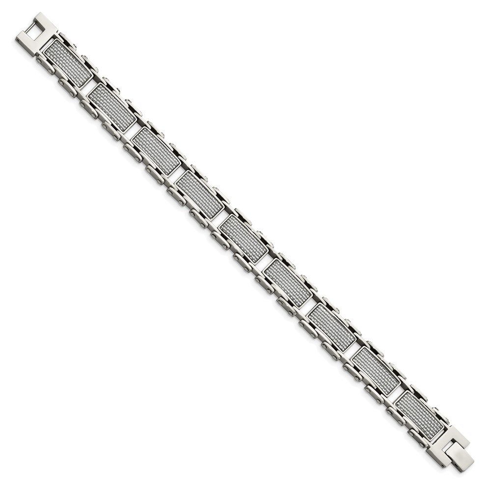 Stainless Steel Polished Grey Carbon Fiber Inlay 8.5in Bracelet 8.5 inches