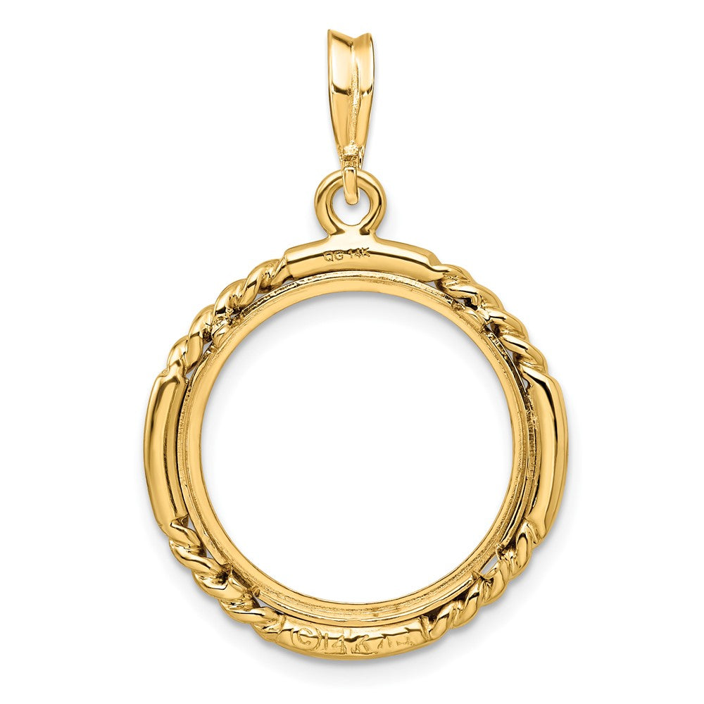 Wideband Distinguished Coin Jewelry 14k Polished Quadruple Twist and Bright 17.8mm Prong Coin Bezel Pendant