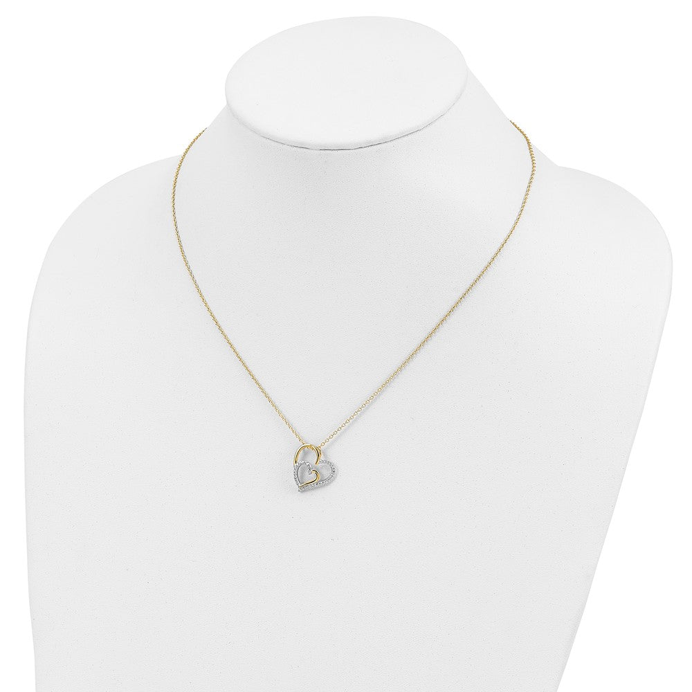 Cheryl M Sterling Silver Gold-plated Brilliant-cut CZ Fancy Double Heart 18 Inch Necklace 18 Inches