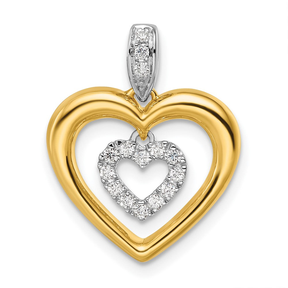 14k Two Tone 1/6 carat Lab Grown Diamond VS/SI+ G+ Dangle Double Heart Pendant