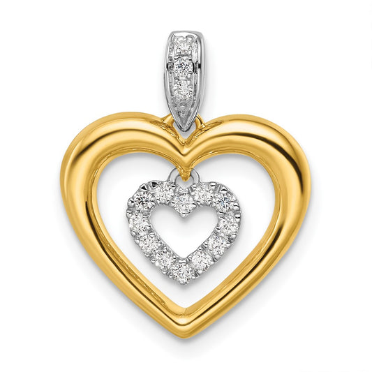 14k Two Tone 1/6 carat Lab Grown Diamond VS/SI+ G+ Dangle Double Heart Pendant
