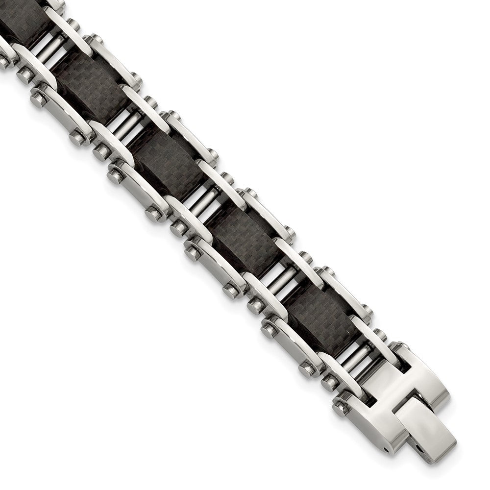 Stainless Steel & Black Carbon Fiber 8.5 Bracelet
