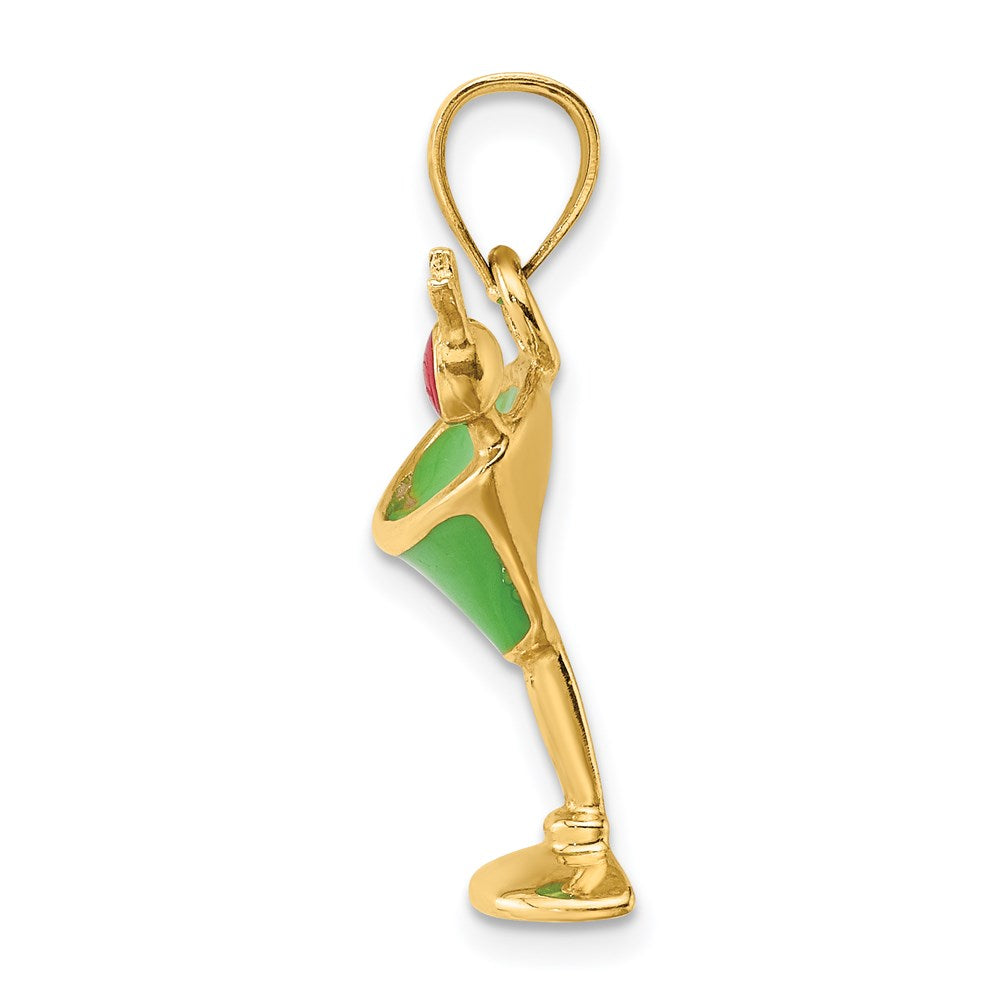 14K 2-D Green Enameled Martini w/Cherry Charm