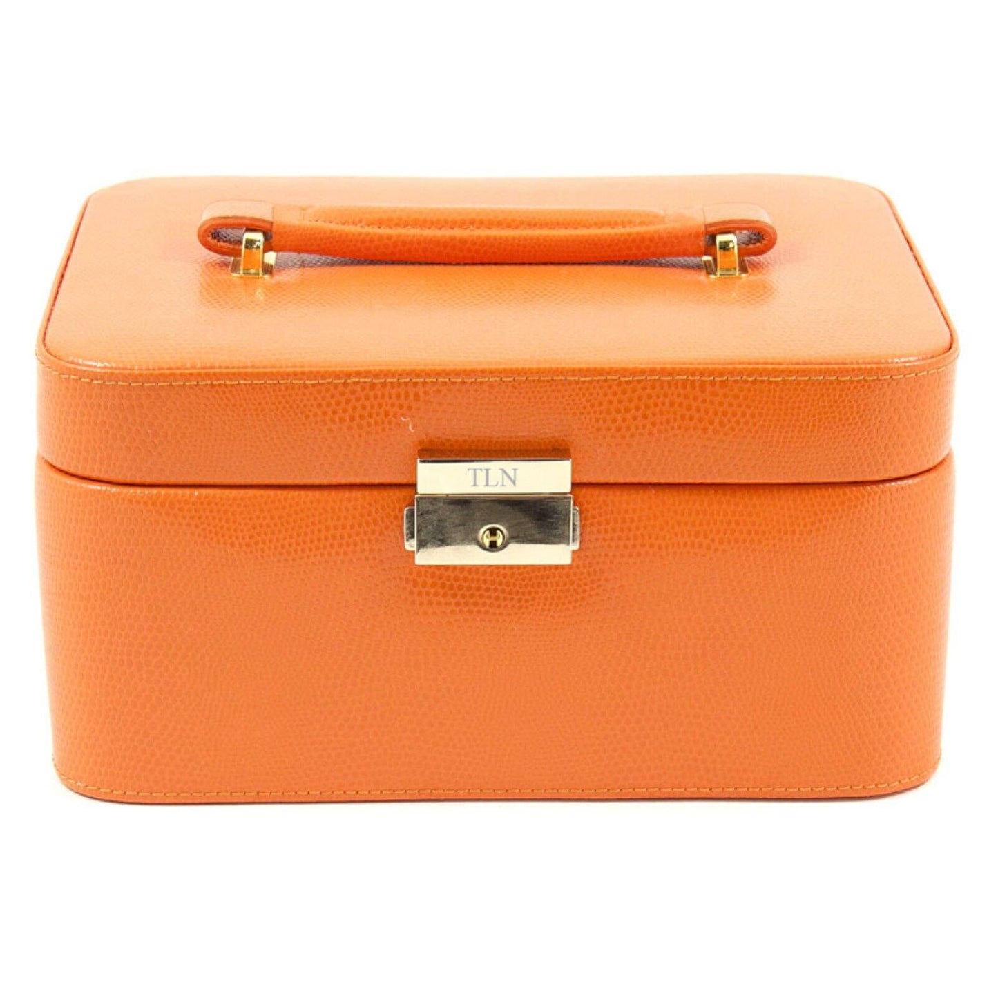 Bey-Berk Jewelry Box Case w/ Handle | Orange Lizard Debossed Leather | BB534ORG
