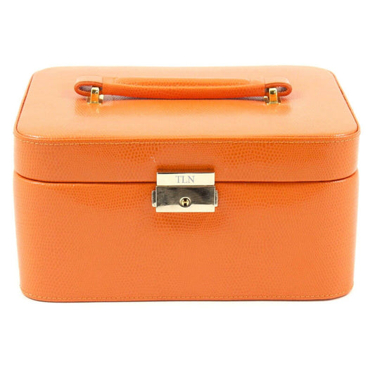 Bey-Berk Jewelry Box Case w/ Handle | Orange Lizard Debossed Leather | BB534ORG