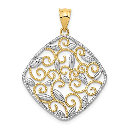 14K w/Rhodium Diamond-Cut Filigree Swirl Pendant