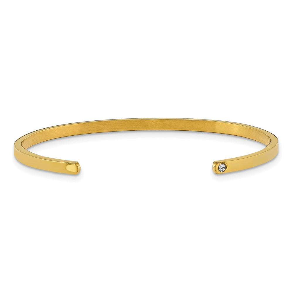 Stainless Steel Polished Yellow IP to the Moon Crystal 3mm Cuff Bangle 7 inches