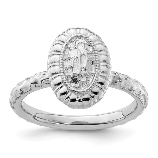 Sterling Silver Stackable Expressions Rhodium-plated Oval Ring Size -6