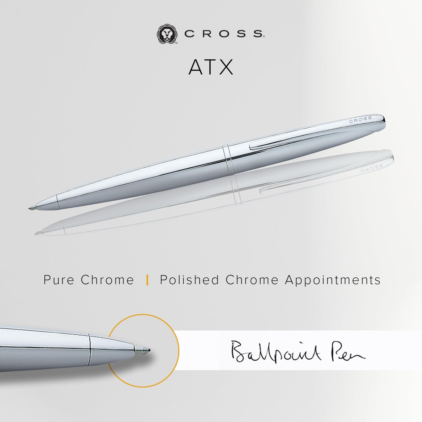 Cross ATX Refillable Ballpoint Pen, Medium Ballpen, Includes Premium Gift Box - Chrome