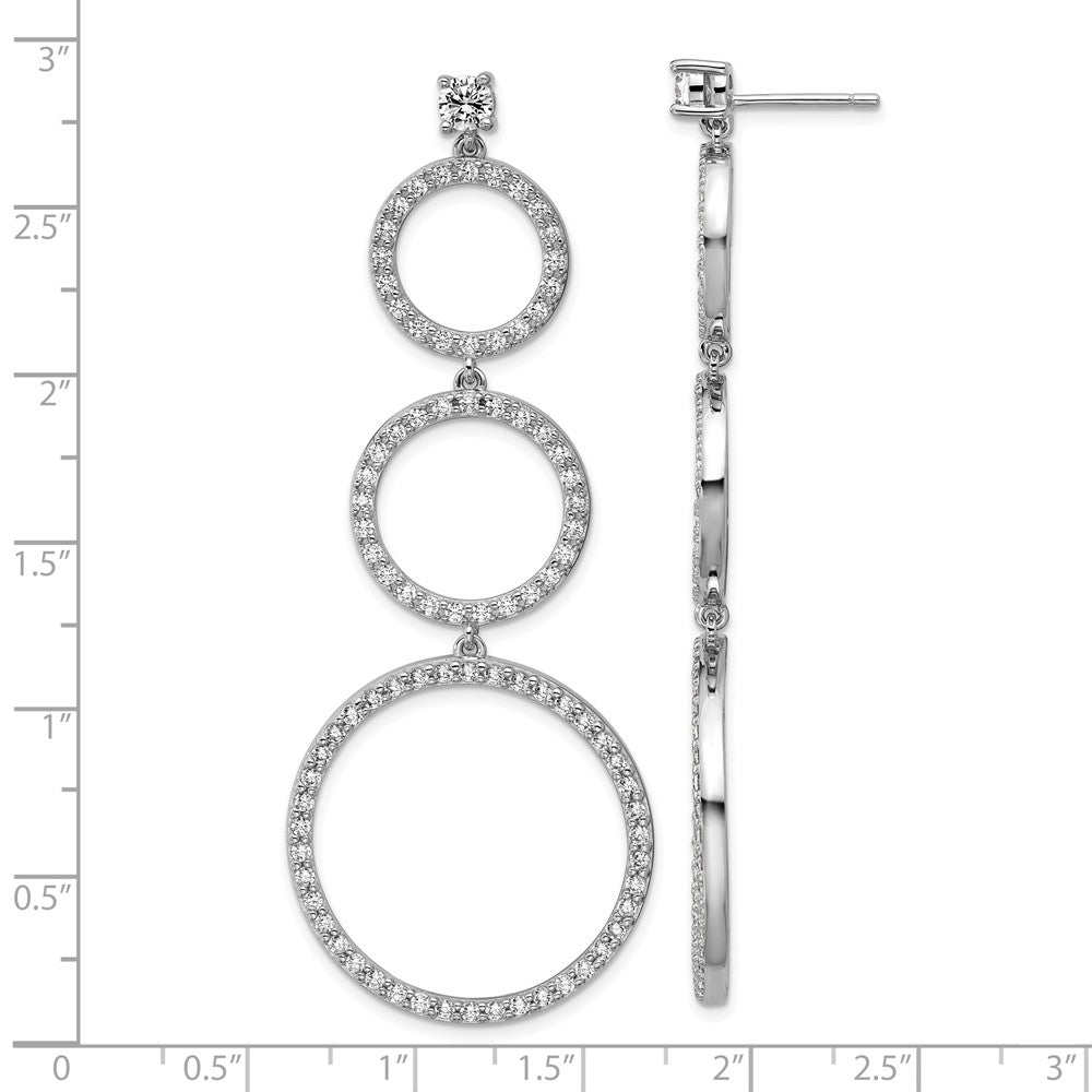 Cheryl M Sterling Silver Rhodium-plated Polished Three CZ Circles Post Dangle Earrings