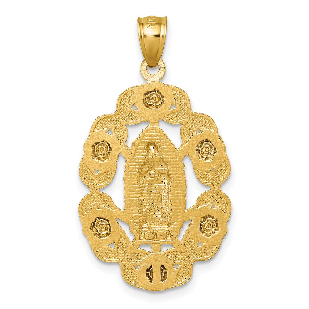 10k Polished Diamond-cut Our Lady of Guadalupe with Flowers Medal Pendant