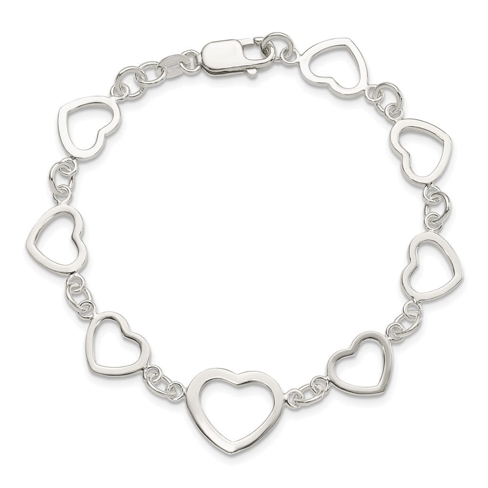 Sterling Silver Polished Heart Fancy Link Bracelet 7.5 inches