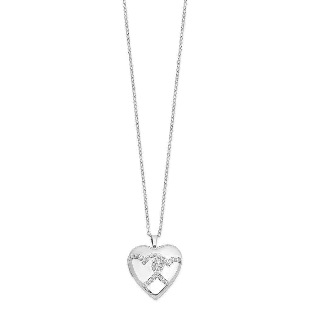 Diamond Fascination Diamond Mystique Sterling Silver Platinum-plated Diamond Double Heart Locket 18 Inch Necklace 18 Inches