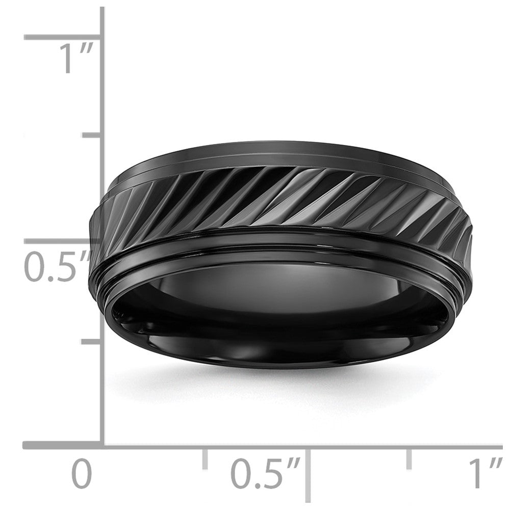 Chisel Black Zirconium Polished Grooved 8mm Band Size - 12.5