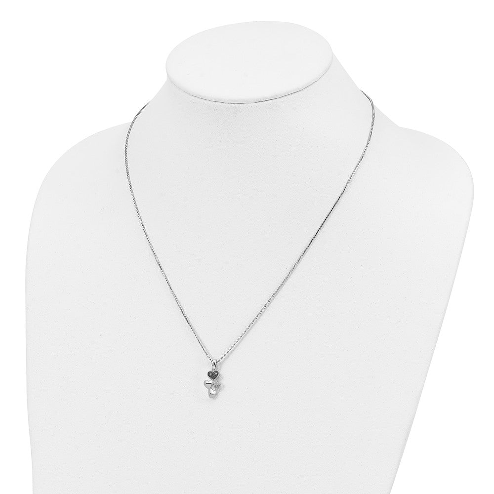 White Night Sterling Silver Rhodium-plated White and Black Diamond Heart 18 Inch Necklace with 2 Inch Extender 18 Inches