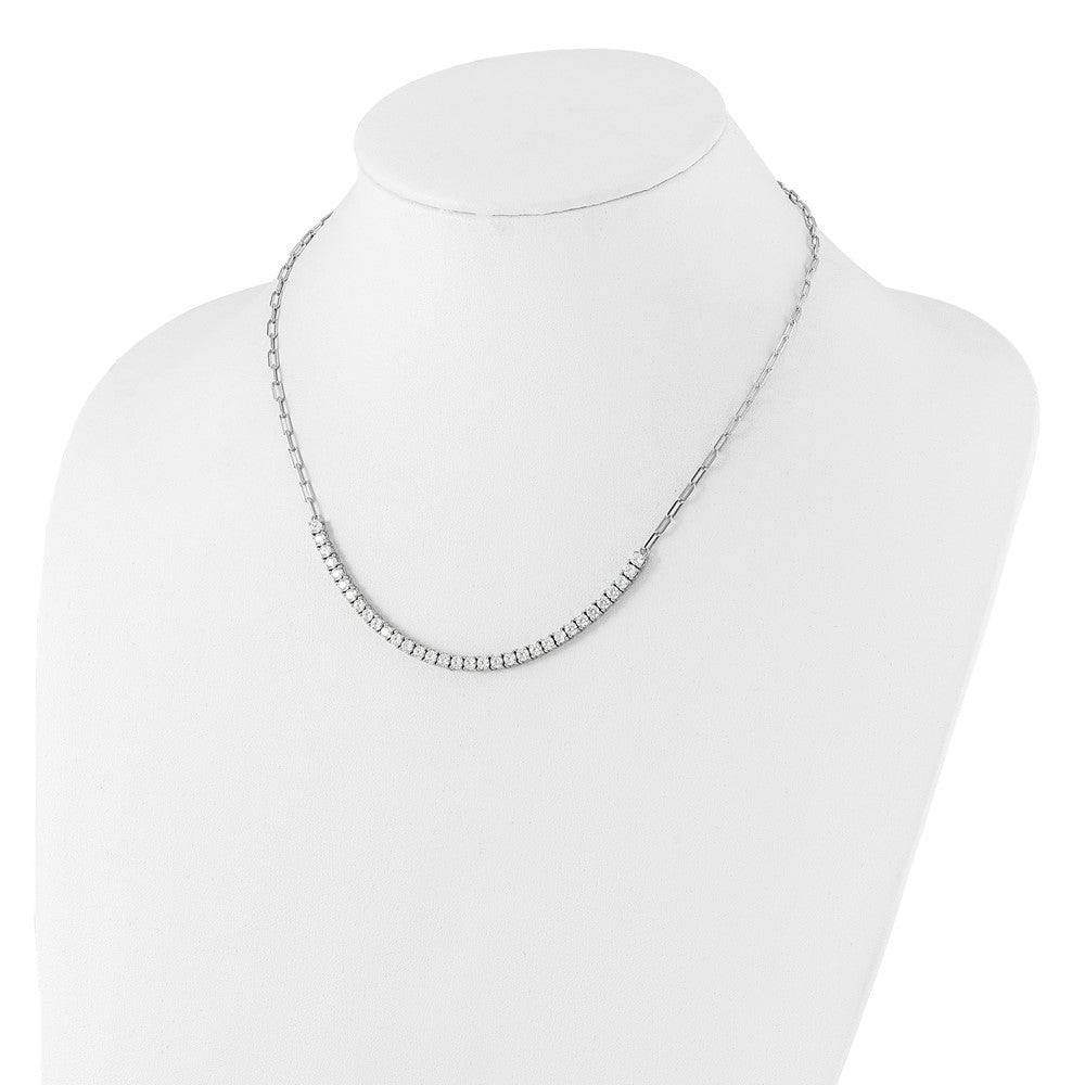 Sterling Shimmer Sterling Silver Rhodium-plated CZ 33 Stone 16 inch with 2 inch extender Paperclip Link Necklace 16 Inches
