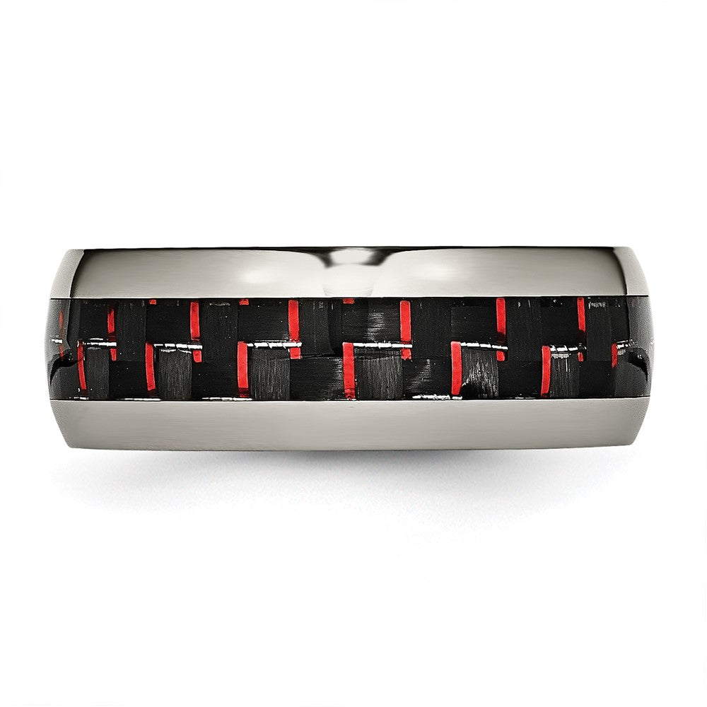 Titanium Polished with Black/Red Carbon Fiber Inlay 8mm Ring Size - 9.5