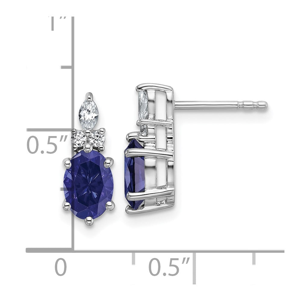 14K White Gold Polish Diamond and Lab Created Sapphire Twisted Post Earring