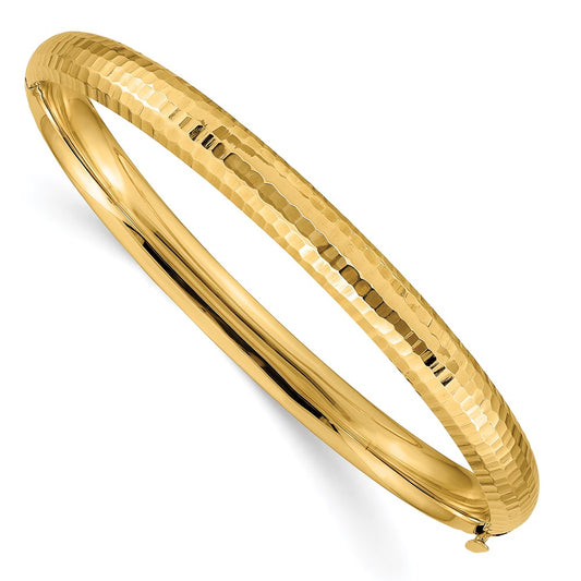 14k 4/16 Hammered Fancy Hinged Bangle Bracelet 7.5  inches