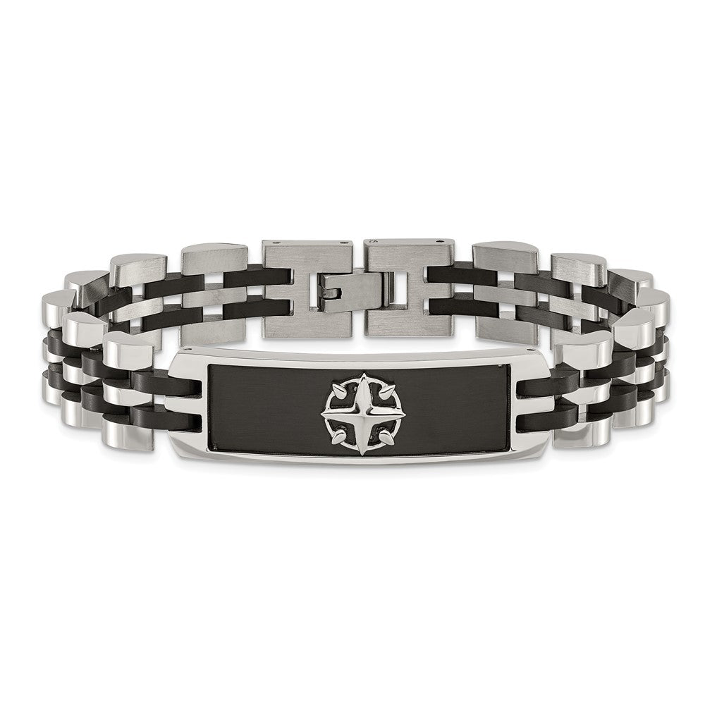 Stainless Steel Brushed and Polished Black IP-plated 8.25in ID Bracelet