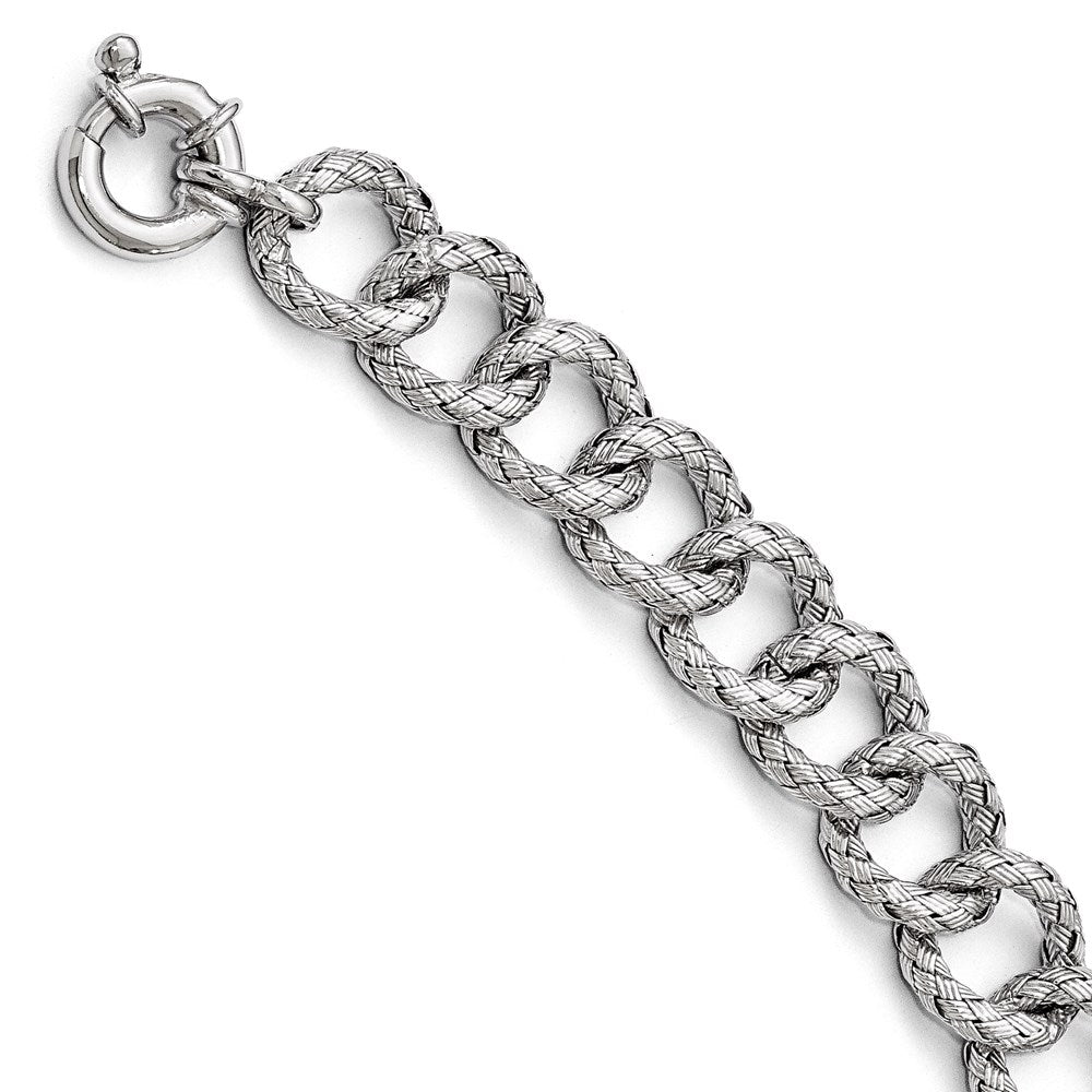 Sterling Silver Polished Textured Bracelet- Fancy Spring Ring